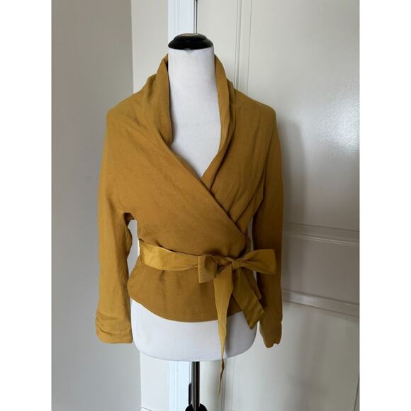Ports 1961 Mustard Yellow Wool Wrap Sweater Jacket SZ 4 - Picture 1 of 7